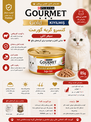 کنسرو گربه گورمت ترکیه با طعم گوشت
